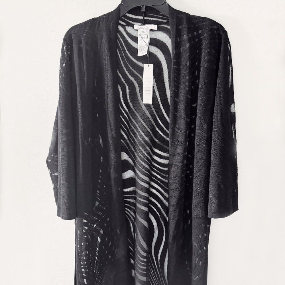 Chico's Cardigan Sweater -Long - Chico's size 2 (12) -Black sheer -New with tags